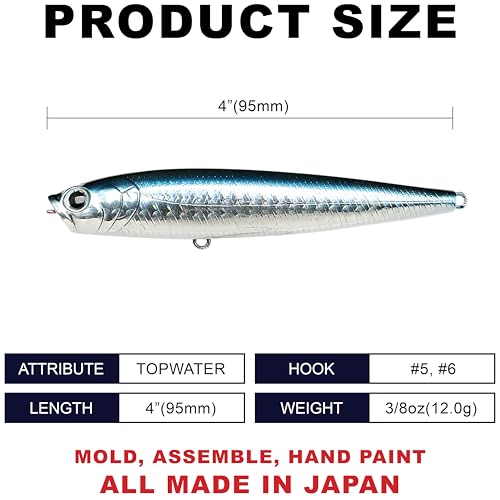 LUCKY CRAFT Gunfish 95NF Top Water Bass Fishing Lures, 4” Floating Lure with Cupped Mouth, Freshwater Trout and Bass Lures Fishing Gear, Accessories for Tackle Box - color: 352 Lens Aurora Black