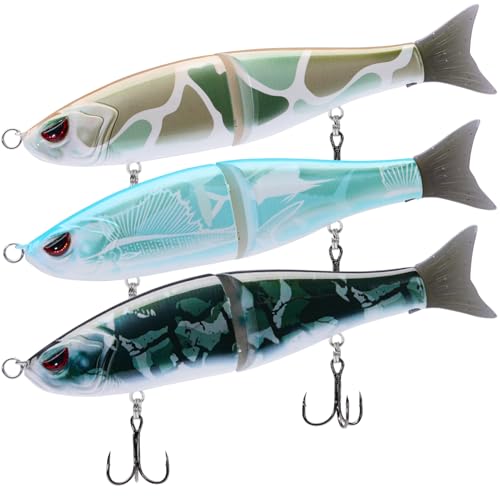 Bassdash SwimShad Glide Baits Jointed Swimbait Bass Pike Salmon Trout Muskie Fishing Lure,3-Pack - color: Brown Color Block + Fish Camo + Black Camo, size: 4.5in/0.65oz