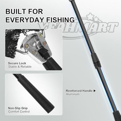Yeahmart Fishing Landing Net with Telescopic Aluminum Handle Pole, Collapsible Nylon Mesh Minnow Fish Net for Saltwater & Freshwater, Portable Fishing Gear for Kids, Men, Women, Extends 21-75 Inches - style: 50" Full Length (3 Sectional Handle)
