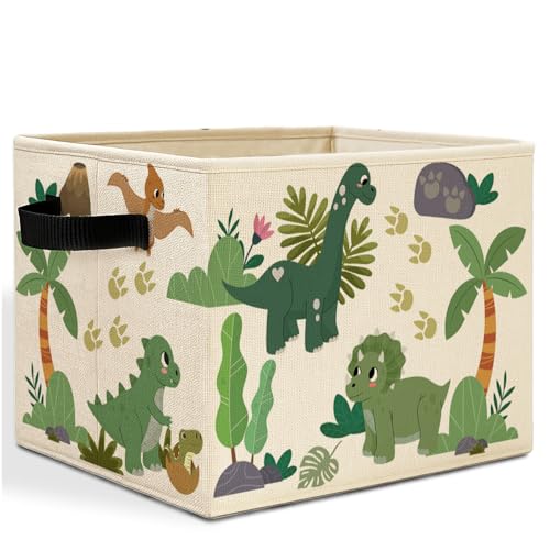 Tropical Dinosaur Storage Bins Box with Handles, Sage Green Plant Nursery Laundry Basket Hamper Collapsible Clothes Toys Organizer for Kids Boys Room Nursery Playroom Bathroom - color: Dinosaur Tropical