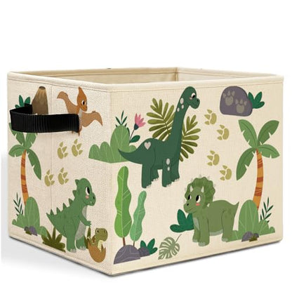 Tropical Dinosaur Storage Bins Box with Handles, Sage Green Plant Nursery Laundry Basket Hamper Collapsible Clothes Toys Organizer for Kids Boys Room Nursery Playroom Bathroom - color: Dinosaur Tropical