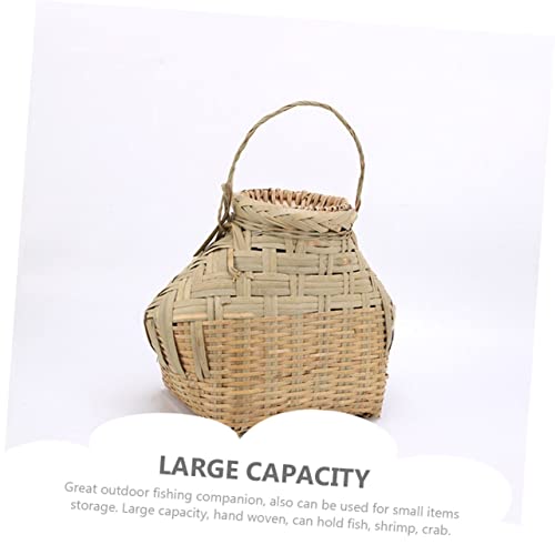 HANABASS Fishing Basket Bamboo Woven Portable Reusable Outdoor Shrimp Container Accessory