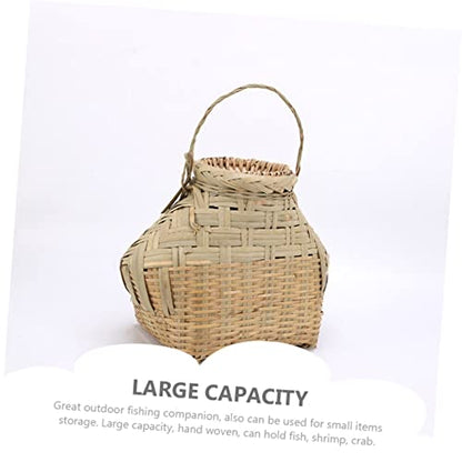 HANABASS Fishing Basket Bamboo Woven Portable Reusable Outdoor Shrimp Container Accessory