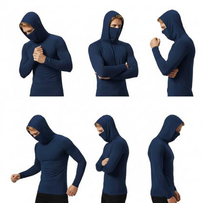 Men's 3 Pack UPF 50+ Sun Protection Hoodies, Long Sleeve UV Cooling Shirts with Face Cover - color: Black+blue+gray, size: Small