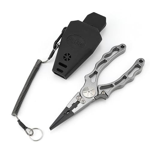 Aluminum Alloy Fishing Pliers Hook Remover LINE Cutters with Sheath and Lanyard for Fishing PE Nylon Carbon LINE (Red and Black) - color: Red and Black