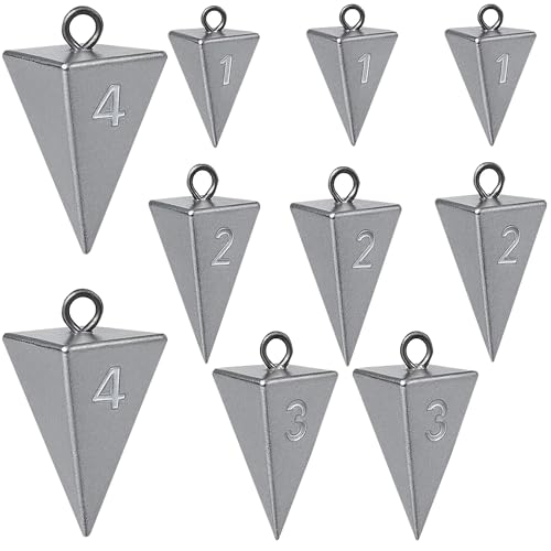 Pyramid Sinkers for Surf Fishing – Lead Fishing Weights, No-Roll Bottom Hold - style: Mixed-(1oz-3pcs + 2oz-3pcs + 3oz-2pcs + 4oz-2pcs)