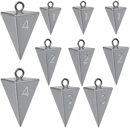 Pyramid Sinkers for Surf Fishing – Lead Fishing Weights, No-Roll Bottom Hold - style: Mixed-(1oz-3pcs + 2oz-3pcs + 3oz-2pcs + 4oz-2pcs)
