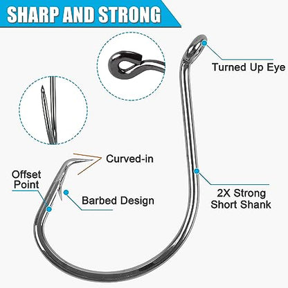 Circle Hooks Fishing Hooks Tackle - 120pcs 2X Strong Saltwater Fishing Hooks Octopus Circle Hooks Customized Offset Sport Circle Hook for Catfish Bass Size 10-10/0 - size: 120pcs 1/0