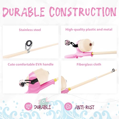Kids Fishing Pole, Telescopic Fishing Rod, Toddler Collapsible Fishing Rod and Reel Combo with Tackle Box, Fishing Line, Bobber, and Soft Lures for Boy, Girl, Youth, Beginner, Over 4 Years Old - color: Marshmallow Pink & Peach Cream