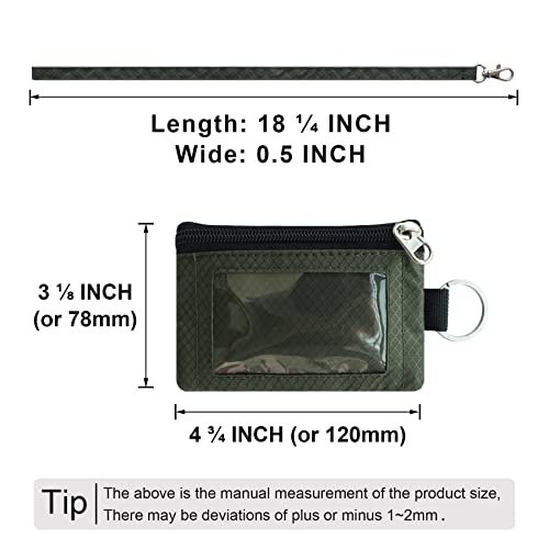 CHENSPRX Minimalist RFID Blocking Small Wallet with ID Window,WaterResistant Zip Id Case Wallet with Lanyard Keychain for Cards,Cash,Travel,Women,Men - color: Army Green