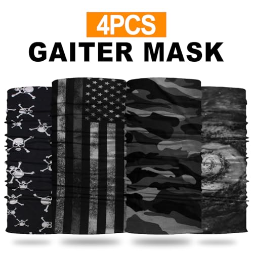 4Pack Neck Gaiter for Men Women Face Cover Mask Head Wrap Balaclava Headwear Bandana Headband Magic Scarf - color: A-blackcombo-2