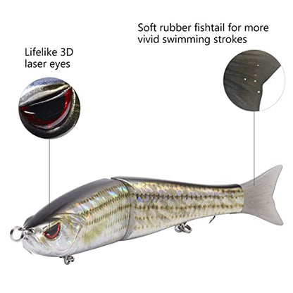Bassdash SwimShad Glide Baits Jointed Swimbait Bass Pike Salmon Trout Muskie Fishing Lure,3-Pack - color: White Shad + Threadfin + Blue Gold, size: 4.5in/0.65oz