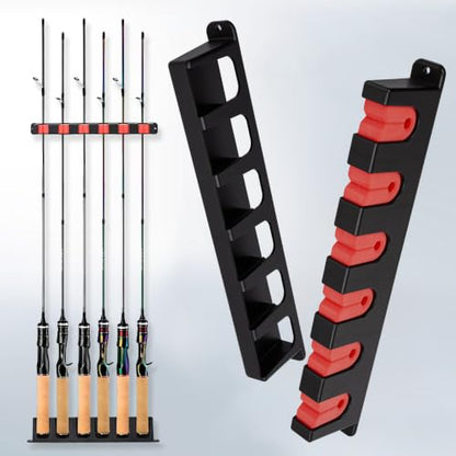 Axlksia Fishing Rod Holder Wall Mount, 1 Pair Fishing Pole Holders for Garage, Boats, 6 Fishing Rod Storage Racks (Vertical Red) - color: Vertical Red