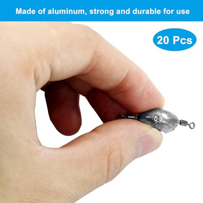 Uenhoy Fishing Weights Inline Trolling Fishing Sinker Tackle with Inner Swivels, Oval Drop Casting Fishing Weight Sinkers - size: 1/4 oz, 20pcs