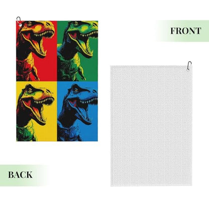 T-Rex Dinosaurs Golf Towel 16" X 24" with Clip Golfer Bags Accessories Gifts - color: T-rex Dinosaurs