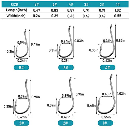 Offset Octopus Circle Hooks, 100pcs Baitholder Fishing Hooks Sharp Beak Fishing Gear and Equipment for Catfish Freshwater Saltwater Steelhead Trout Bass, Black, Size #8-6/0 - size: Size 5/0 - 100pcs