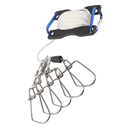 Live Fish Lock Portable Stainless Steel Fishing Stringer with Wear - Resistant Nylon Rope, D - Shaped Carabiner and Quick - Release Pin for Big Game Lure Fishing - color: Black