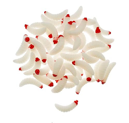 50pcs-1Inch Bass Fishing Worms Lures,Silicone Soft Maggot Baits Bread Worm Fishing Lure,5 Color - color: White
