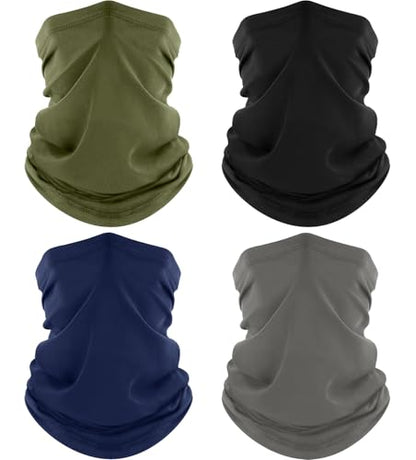 ROXUN Neck Gaiter, 4 Pack Summer Cooling Breathable Face Mask for Outdoors | Stretch Moisture Wicking, UPF 50, Wind Dust UV Protection, 95% Polyester 5% Spandex, Quick Dry & Washable - color: Black+gray+navy+army Green