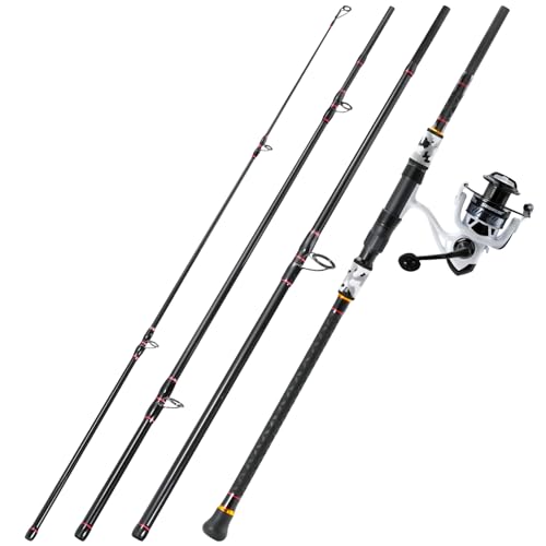 Sougayilang Surf Fishing Rod and Reel Combo, 4 Piece MH/H Saltwater Fishing Combo with 5000 Size Spinning Reel(12'/15') - color: blue, size: 11ft-Spinning-4Pc-Heavy