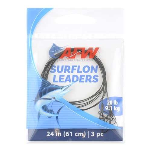 AFW Surflon Fishing Leaders – Black Nylon Coated Stainless Steel Wire, Swivel & Snap, 3 Pack, Variety Pack – Strong Leader Line for Catfishing & Toothy Game Fish - size: 20 lb, style: 24 Inch