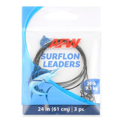 AFW Surflon Fishing Leaders – Black Nylon Coated Stainless Steel Wire, Swivel & Snap, 3 Pack, Variety Pack – Strong Leader Line for Catfishing & Toothy Game Fish - size: 20 lb, style: 24 Inch
