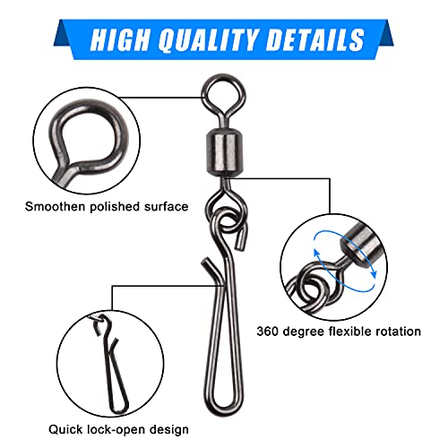 AGOOL Fishing Swivels Snaps Fishing Quick Clips, 60/200pcs Rolling Barrel Swivels with Quick Clips Snaps Swivels High Strength Speed Clips Connector Freshwater Saltwater Fishing Tackle - color: Mixed Kit-200pcs