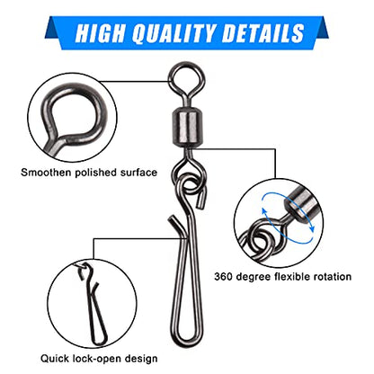AGOOL Fishing Swivels Snaps Fishing Quick Clips, 60/200pcs Rolling Barrel Swivels with Quick Clips Snaps Swivels High Strength Speed Clips Connector Freshwater Saltwater Fishing Tackle - color: 4#-60pcs