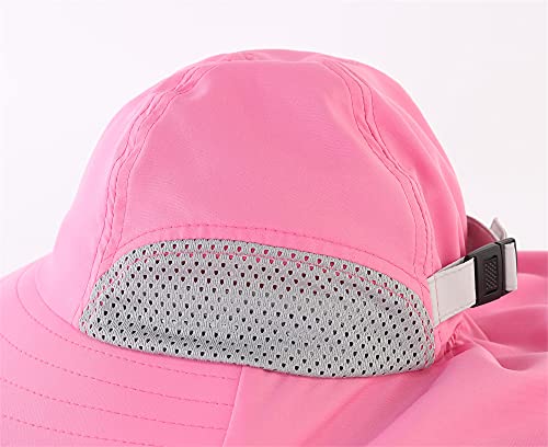 Connectyle Kids Sun Hat Adjustable Fishing Hat for Boys Grils Breathable UPF 50+ Protection Outdoor Beach Hat with Neck Flap - color: Hot Pink