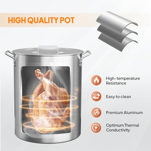 ROVSUN 30QT Turkey Fryer with 55,000BTU Propane Stove, Aluminum Deep Fryer & Seafood Crawfish Boiler Steamer with Basket, Thermometer, Marinade Injector, Turkey Rack & Rack Lifter for Outdoor Cooking - size: 30QT