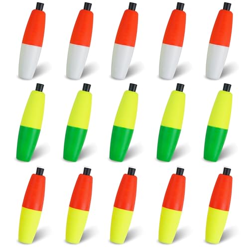 Peg Floats for Catfishing Foam Cigar Floats Slip Cork Bobbers Fishing Floats for Santee Rig Catfish Rig Crappie Fishing Terminal Tackles 2in 2.5in 3in - color: Mixed Double Colors, size: 2in-15pcs