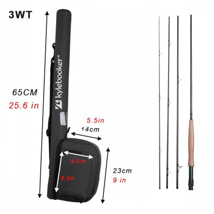 Kylebooker Fly Fishing Rod with Reel Combo Kit 3/4/5/6/7/8 Weight Starter Fly Fishing Outfit with Rod Bag - size: 3wt 7‘6“ 4pc Rod,3/4 Reel