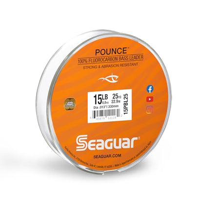 Seaguar Pounce Bass Fishing Leader Line, Freshwater, 100% Fluorocarbon, 25yd Spool, Clear, Multiple Sizes - size: 15lbs, 25yds
