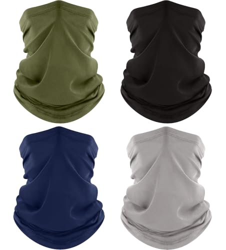 ROXUN Neck Gaiter, 4 Pack Summer Cooling Breathable Face Mask for Outdoors | Stretch Moisture Wicking, UPF 50, Wind Dust UV Protection, Unsiex - color: Black+light Gray+navy+army Green
