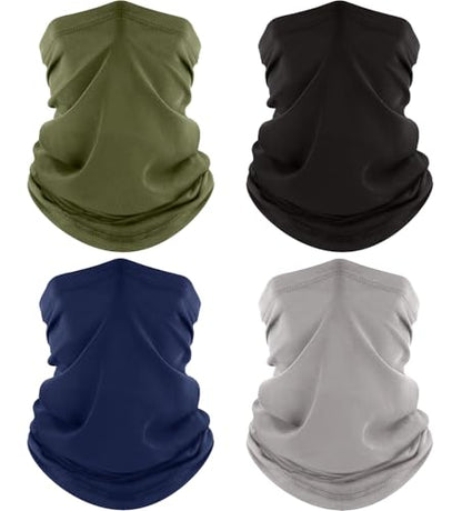 ROXUN Neck Gaiter, 4 Pack Summer Cooling Breathable Face Mask for Outdoors | Stretch Moisture Wicking, UPF 50, Wind Dust UV Protection, Unsiex - color: Black+light Gray+navy+army Green