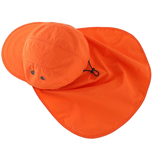 Connectyle Mens Foldable UV Protection Sun Hat with Removable Neck Flap Outdoor Adventure Sun Cap for Fishing Hiking Safari - color: Orange