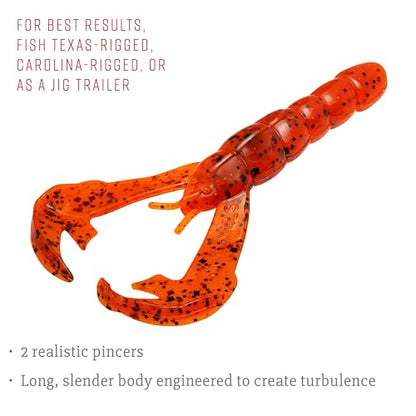 Strike King Rage Craw 4-Inch Fishing Lure, Soft Plastic Grub, Unique Design, Realistic Pincers, Slender Body, 4-Inches, 7-Pack