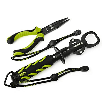 kaba Fish Lip Gripper with Scale, 40 Pound Stainless Steel Fishing Gripper Professional Fishing Lip Grabber Tool, Fish Grabber Clip Fish Control Tackle - color: Set-Green