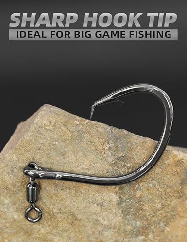 BLUEWING Wide Gap Offset Circle Hook with Big Game Stainless Steel Swivel, Live Bait, Ringed for Freshwater and Saltwater - size: 7/0 - 5pcs