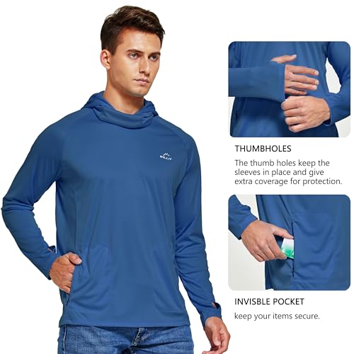 Willit Men's UPF 50+ Sun Protection Hoodie with Built-in Mesh Mask, Long Sleeve Cooling Fishing Shirt - color: Ocean Blue, size: Medium