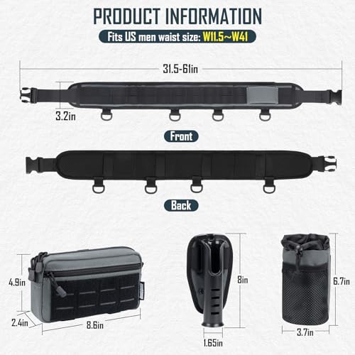 Fishing Wading Belt with Rod Holder & Waist Pack – Adjustable Fishing Belt with Detachable Tackle Bag Fishing Tool Tackle - color: Grey