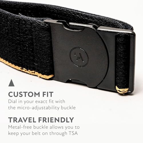 Arcade The Original Unisex Adventure Belt, Heavy Duty Elastic Webbing, Non-Metal Travel Friendly Buckle - color: Black/Khaki, size: Standard (Up to 40"); 1.5" Wide