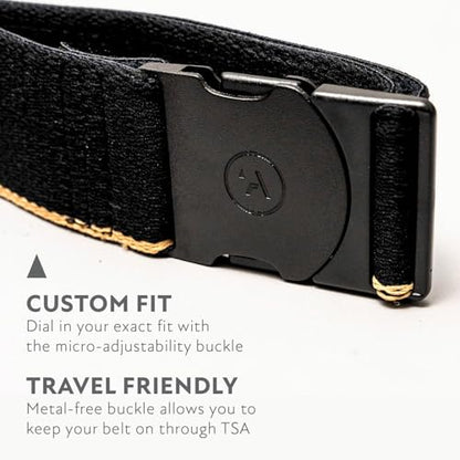 Arcade The Original Unisex Adventure Belt, Heavy Duty Elastic Webbing, Non-Metal Travel Friendly Buckle - color: Black/Khaki, size: Standard (Up to 40"); 1.5" Wide