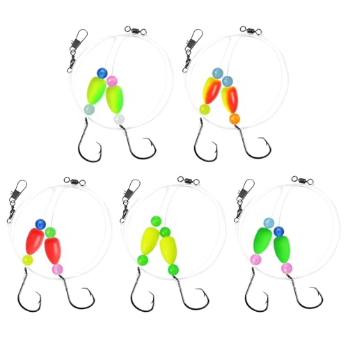 Pompano Rigs for Surf Fishing Saltwater Pre-Rigged Fishing Rigs with Floats Beads Double Circle Hook Surf Fishing Tackle 5/12/15PCS - color: 5 colors-5pcs