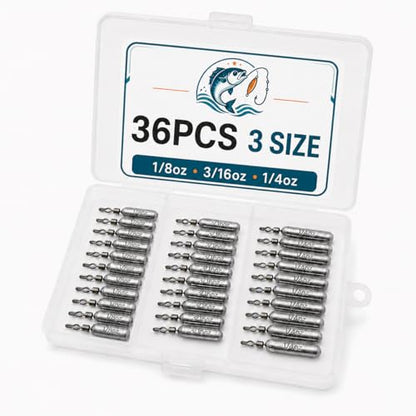 SANWEAL Drop Shot Weights Fishing Sinkers, 36/60pcs Skinny Pencil Sinkers with Barrel Swivels, Lead Fishing Weights Assorted 1/8oz 3/16oz 1/4oz 3/8oz 1/2oz for Bass Fishing, Freshwater Saltwater - size: 36 pcs / 3 Sizes