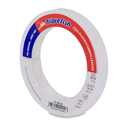 Triple Fish 100% Fluorocarbon Fishing Leader - Clear Invisible Strong and Heavy Duty Highly Abrasion Resistant, Fast Sinking Freshwater & Saltwater - style: 20 Lb, 50 Yd Bracelet