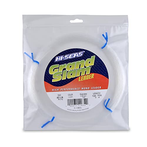 HI-SEAS Grand Slam Monofilament Fishing Leader - Superior Strong Clear Black, for Freshwater & Saltwater Big Game Bottom Fishing, Trolling - color: Clear, style: 100 Yd, 80 Lb, .035 in / 0.90 Mm