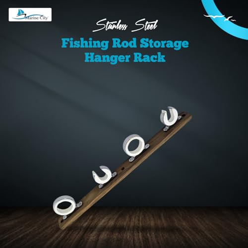 MARINE CITY Fishing Rod Storage Hanger Rack, 4-Rod Reel with Teak Base, Length 2.71 Inches for Boats Yachts Cars & Marine Use - color: 4 Rod (Teak Base)