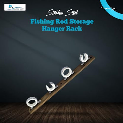 MARINE CITY Fishing Rod Storage Hanger Rack, 4-Rod Reel with Teak Base, Length 2.71 Inches for Boats Yachts Cars & Marine Use - color: 4 Rod (Teak Base)