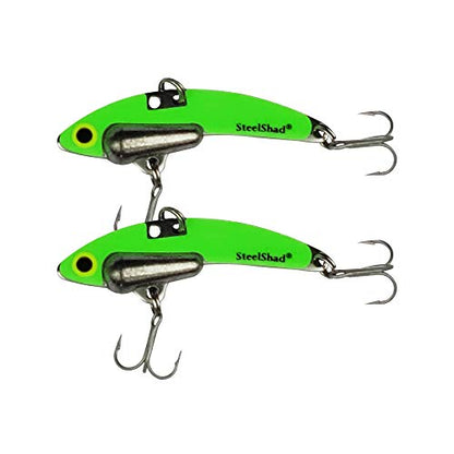SteelShad Mini Series (1/4 oz) - 2 Pack - Glow in The Dark Fishing Lures - Lipless Crankbait for Freshwater Fishing - Perfect for Ice Fishing, Pan Fishing, Crappie, Walleye and Bass - color: Glow Green